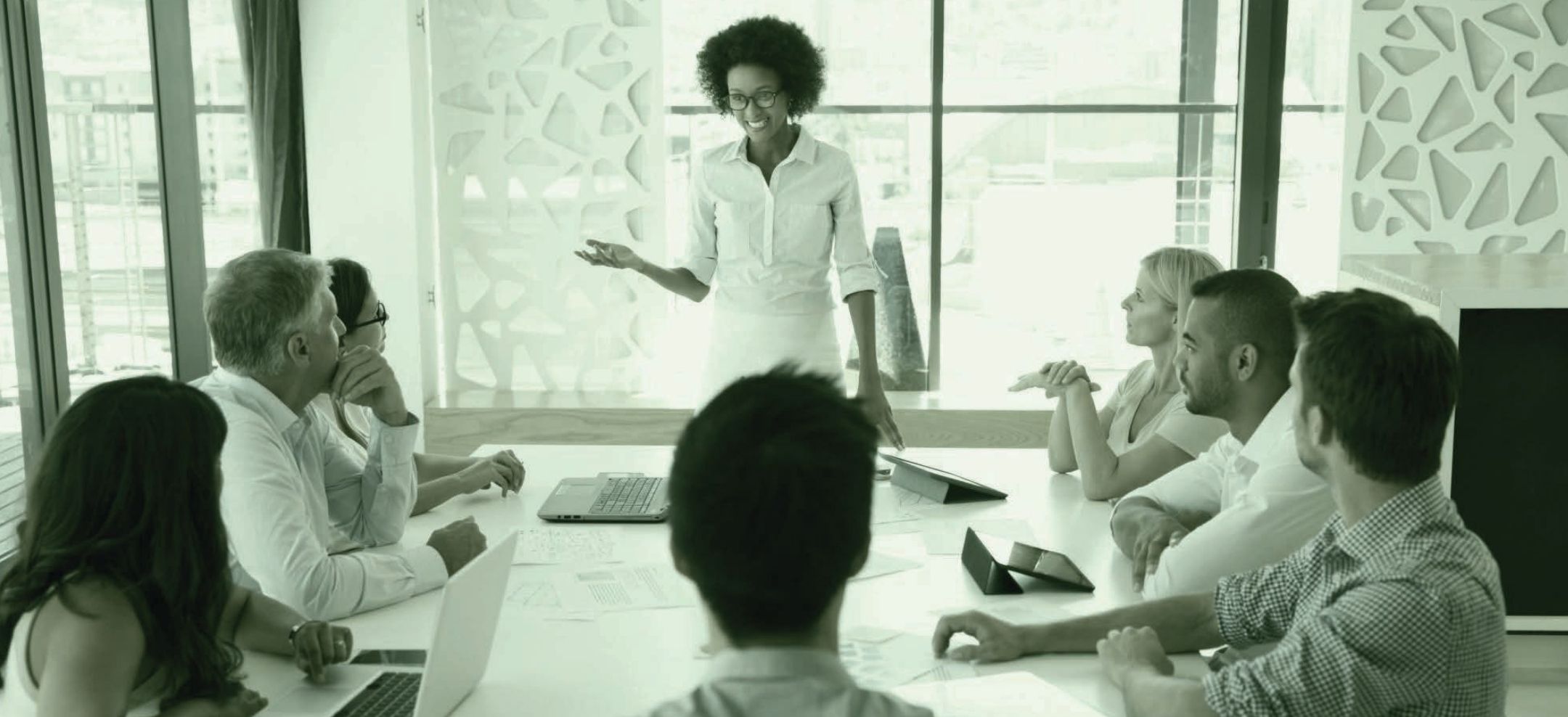A diverse leadership team in a strategic meeting